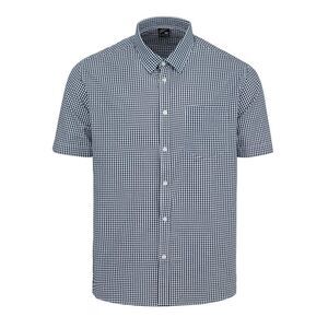 Fabric Mens Gingham Poplin Short-Sleeved Shirt / Navy
